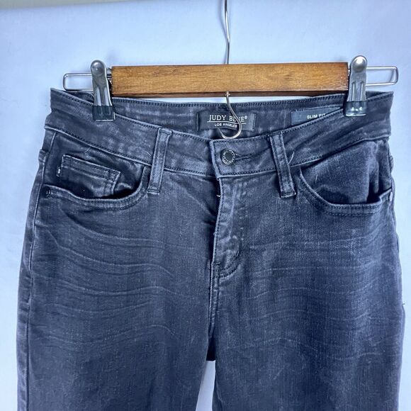 Judy Blue Charcoal Black Slim Fit Raw Hem Distressed Knee Jeans Size 1 | 25 - Picture 3 of 8
